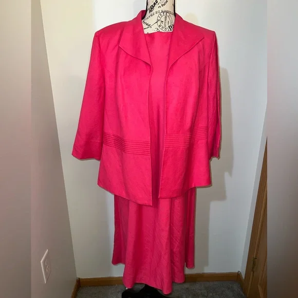 Jessica Howard Petite 2-Piece Pink Dress Set/Linen Blend/Size 16P - Picture 1 of 14
